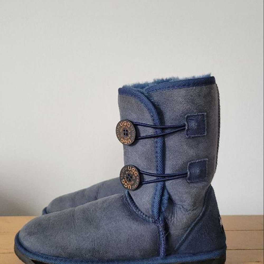 UGG Navy Sheepskin Boots with Side Buttons - image 2