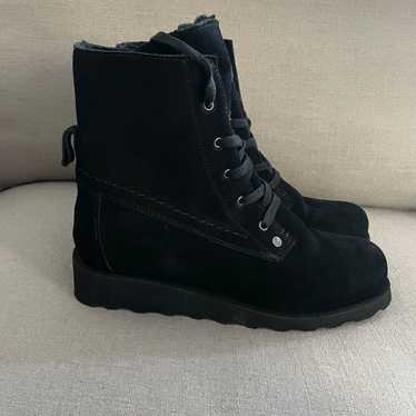 Bearpaw Krista Boots Black Suede Wool Lined Lace … - image 1