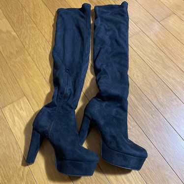 Black suede long boots, 24.0 cm - image 1