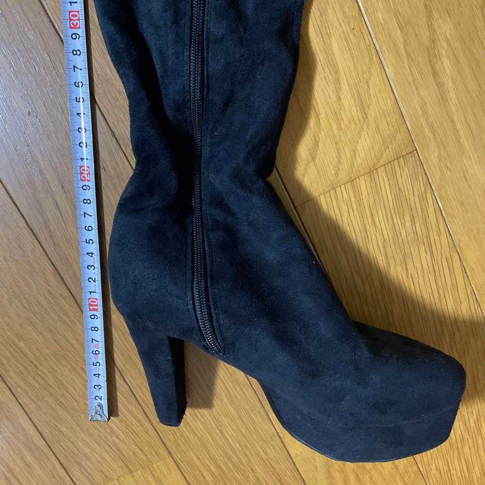 Black suede long boots, 24.0 cm - image 9