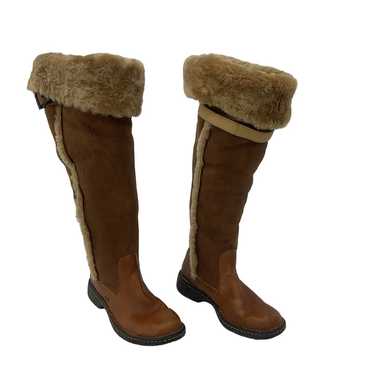 Born Brown Leather Faux Fur Tall Riding Boots Wom… - image 1