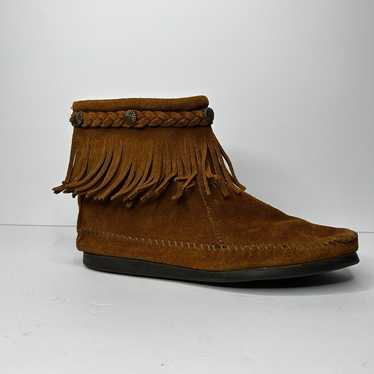 Vintage Minnetonka tan leather suede moccasin boot