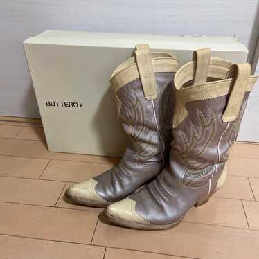 BUTTERO Western Boots 37 Metallic Beige Grey - image 1