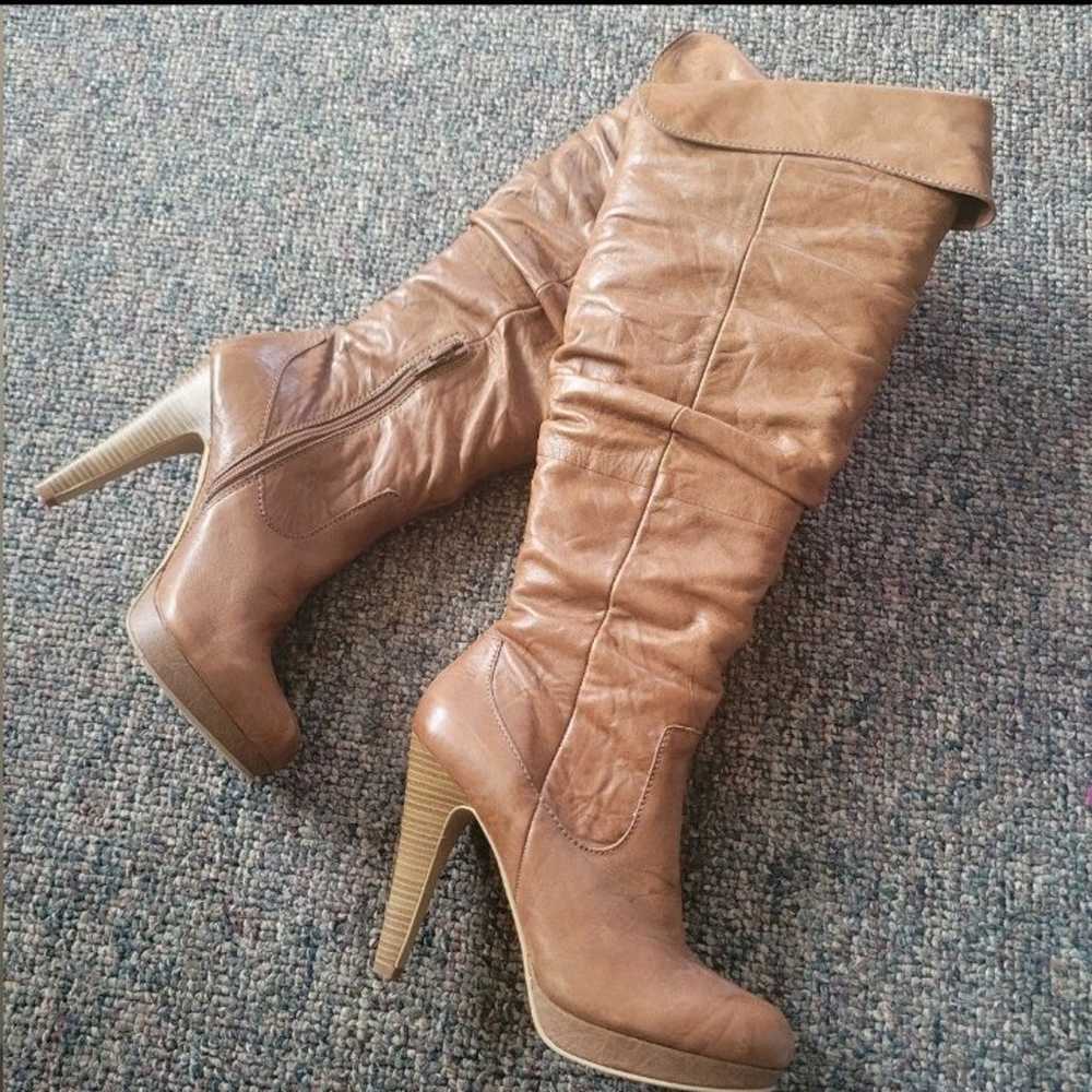 Jessica Simpson knee boots in tan sz 9 - image 1