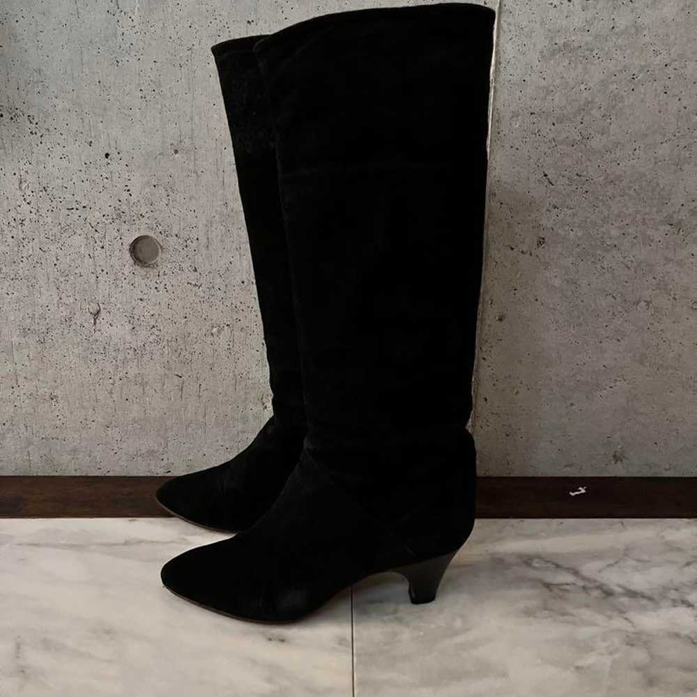 Elegance Black Suede Long Boots Mid Heel 23 cm - image 2