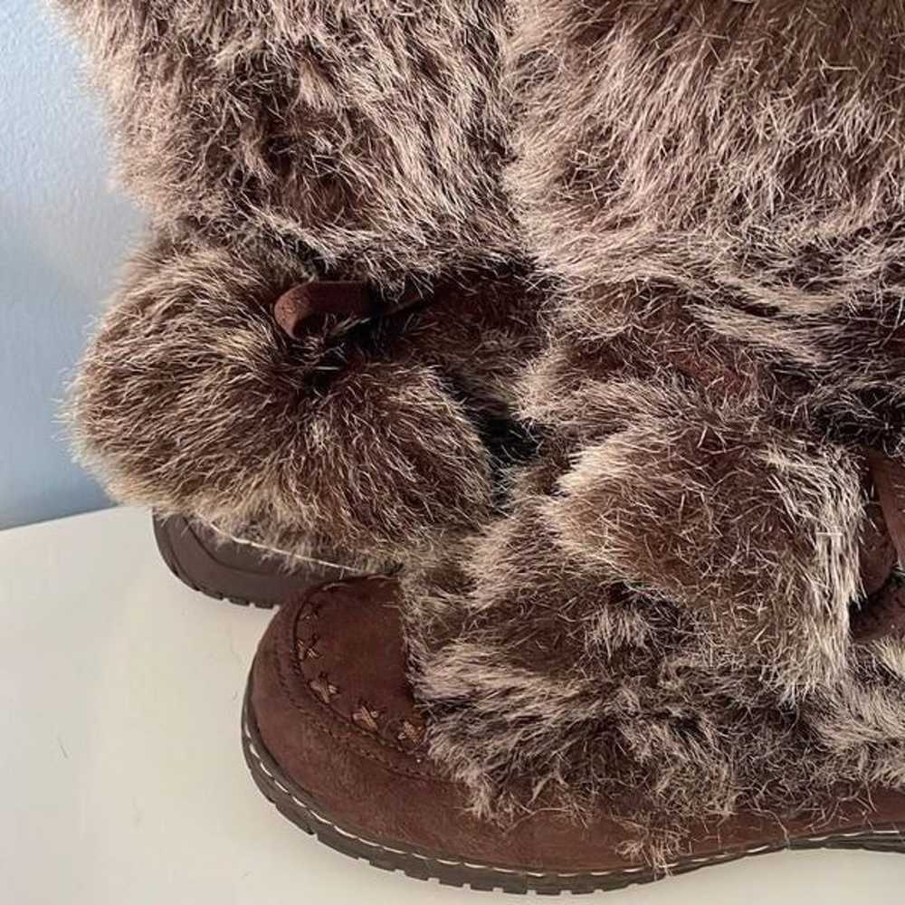 Embroidered Tall Brown Boots Faux Fur 8.5 with Dr… - image 3