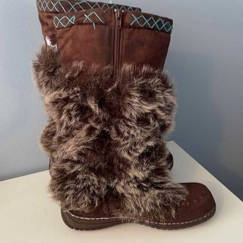 Embroidered Tall Brown Boots Faux Fur 8.5 with Dr… - image 4