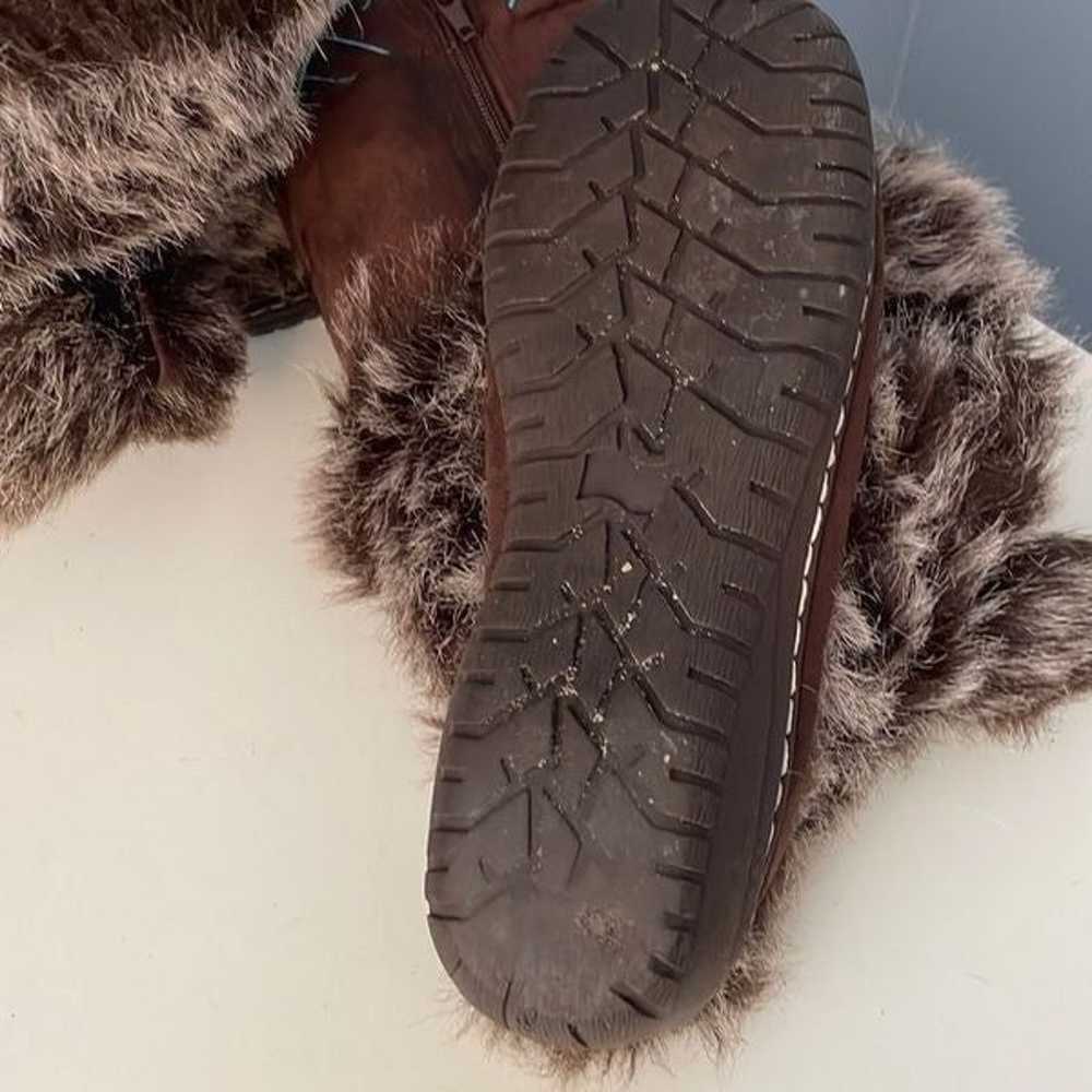 Embroidered Tall Brown Boots Faux Fur 8.5 with Dr… - image 6