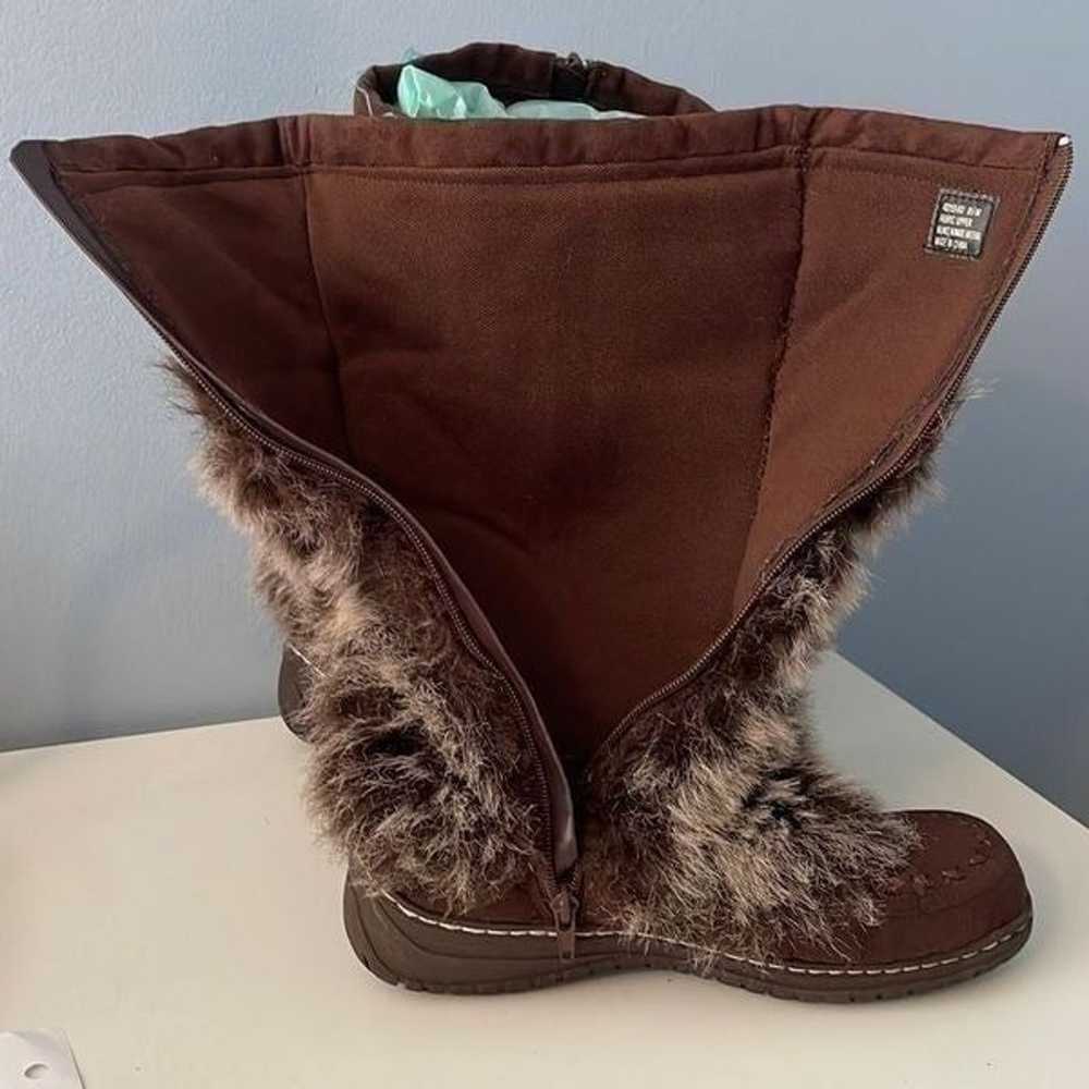 Embroidered Tall Brown Boots Faux Fur 8.5 with Dr… - image 7