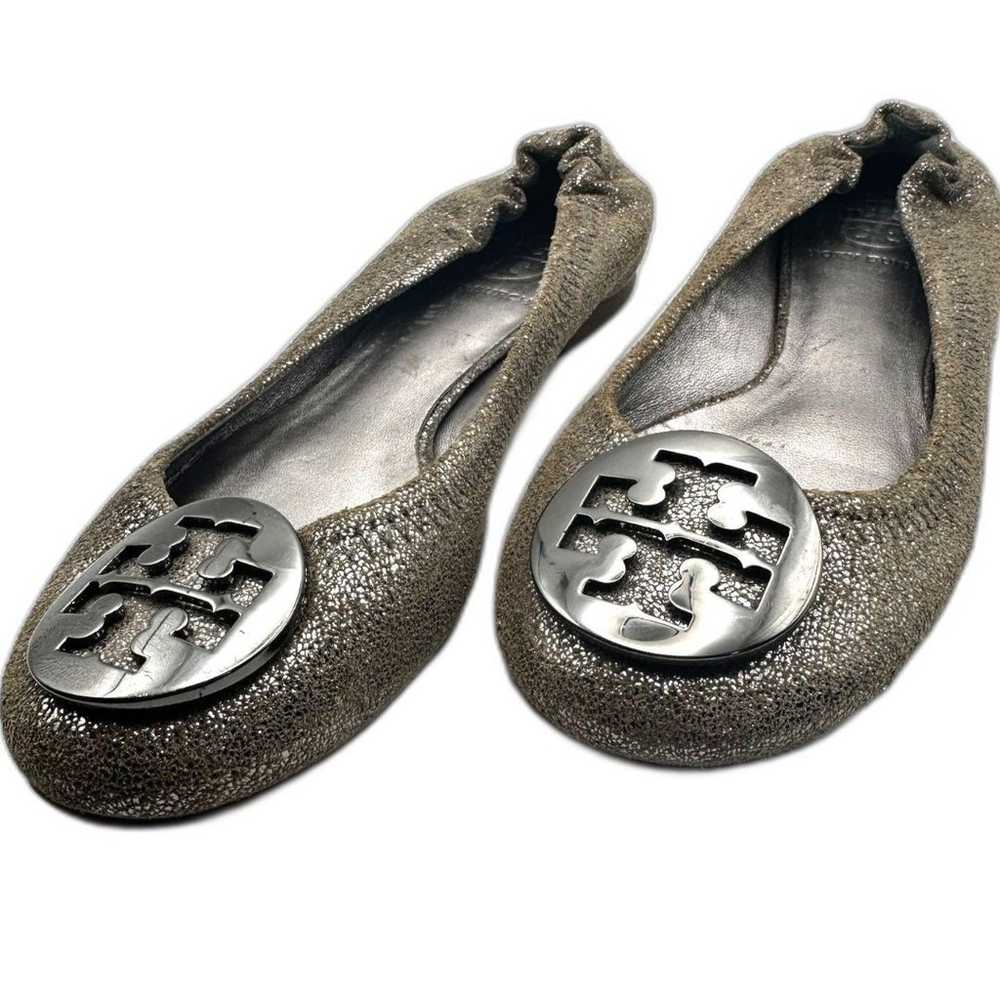 Tory Burch Reva Silver Speckled Suede Ballet Flat… - image 1