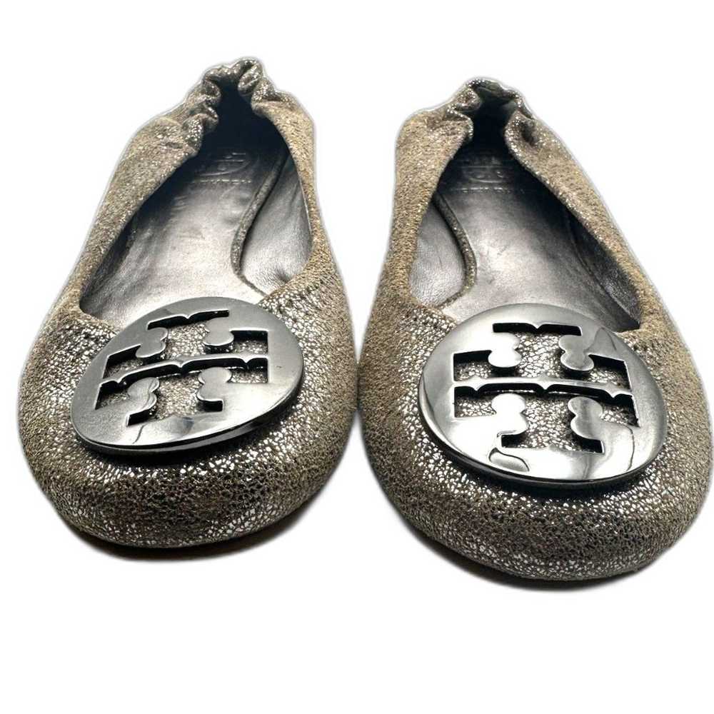 Tory Burch Reva Silver Speckled Suede Ballet Flat… - image 2