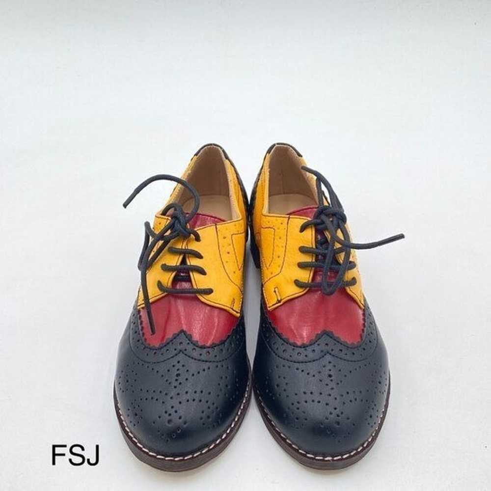 FSJ Black Lace-Up Oxfords Almond Toe Low Chunky H… - image 2