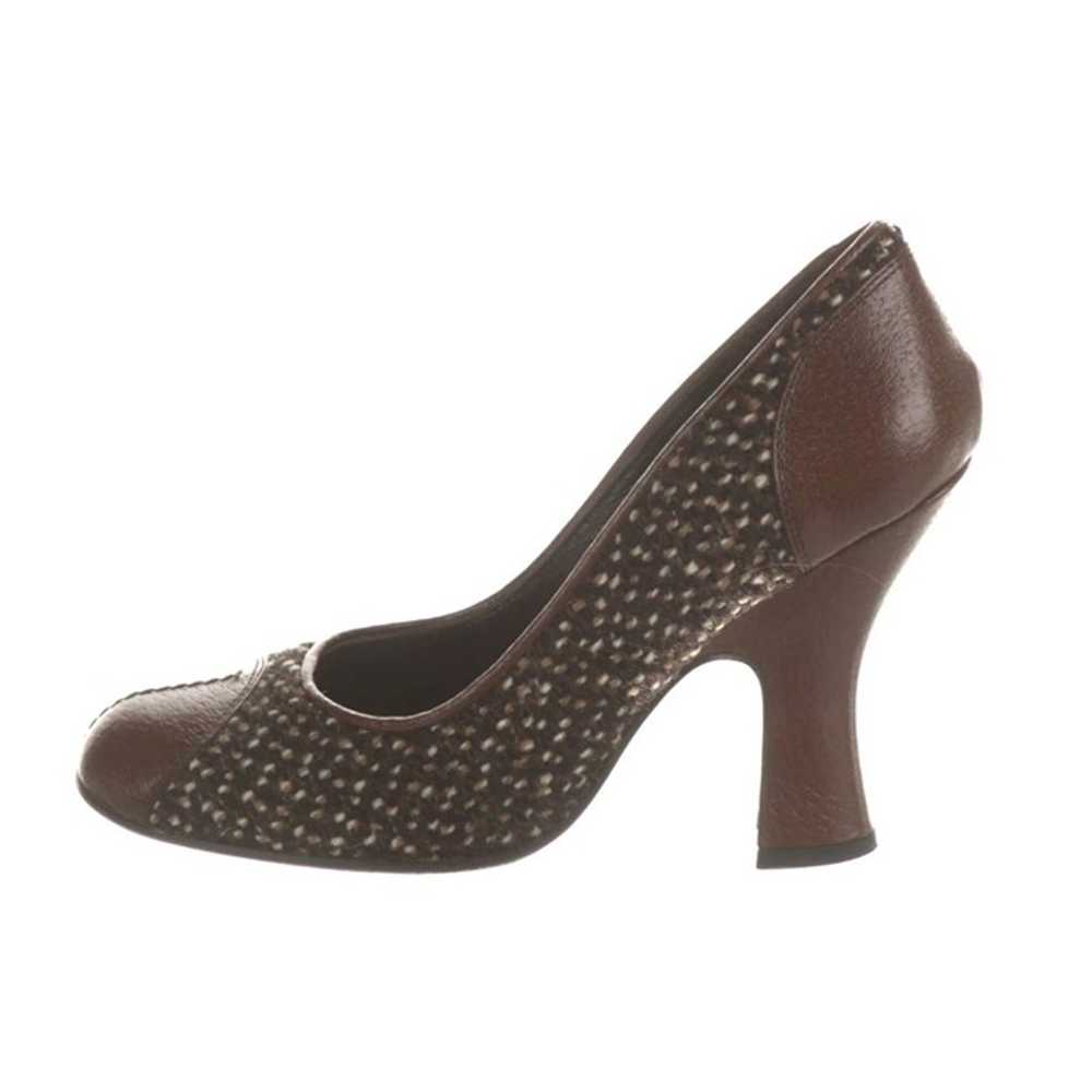 Prada Tweed Vintage 90s Heels Brown Tan Pumps Sho… - image 1