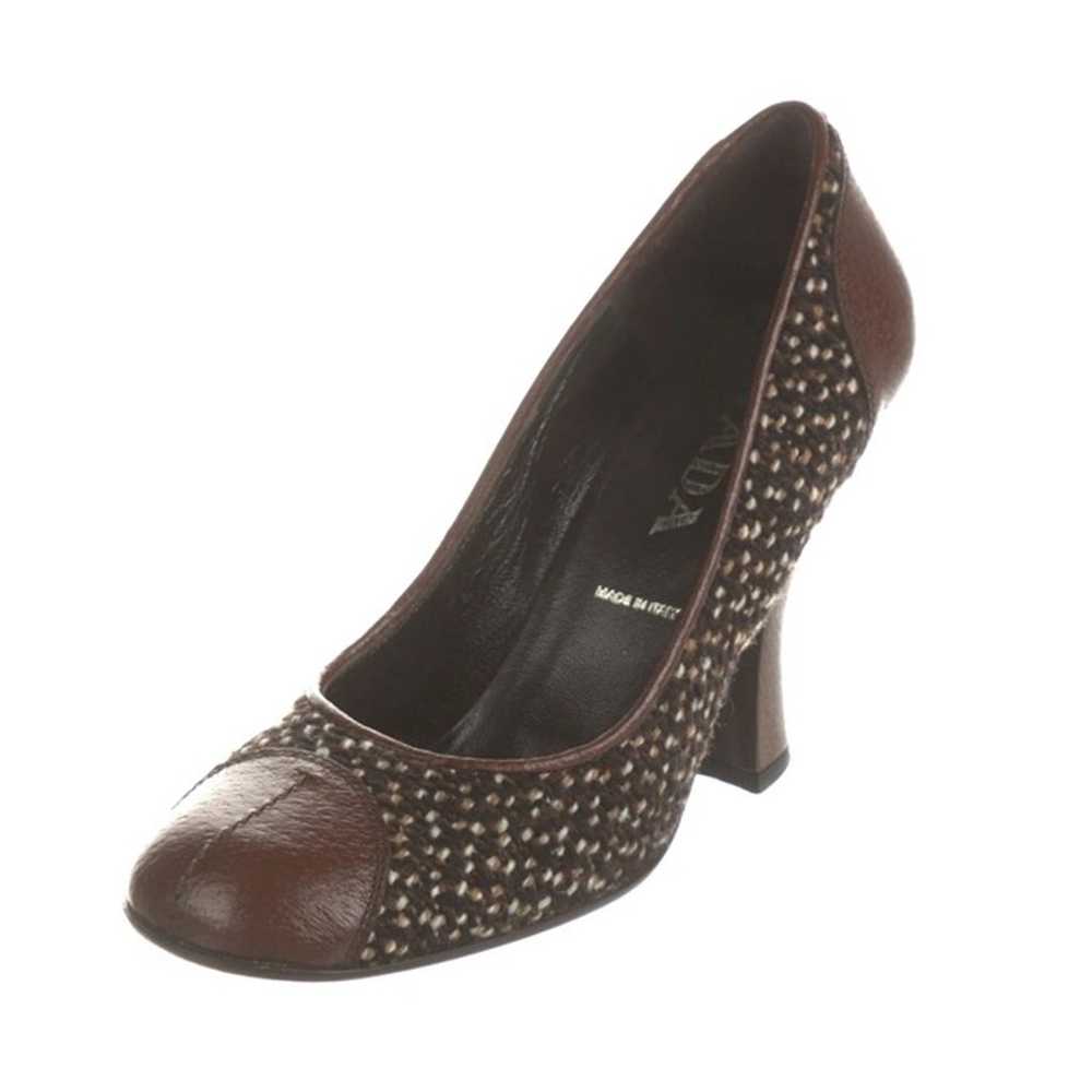 Prada Tweed Vintage 90s Heels Brown Tan Pumps Sho… - image 2