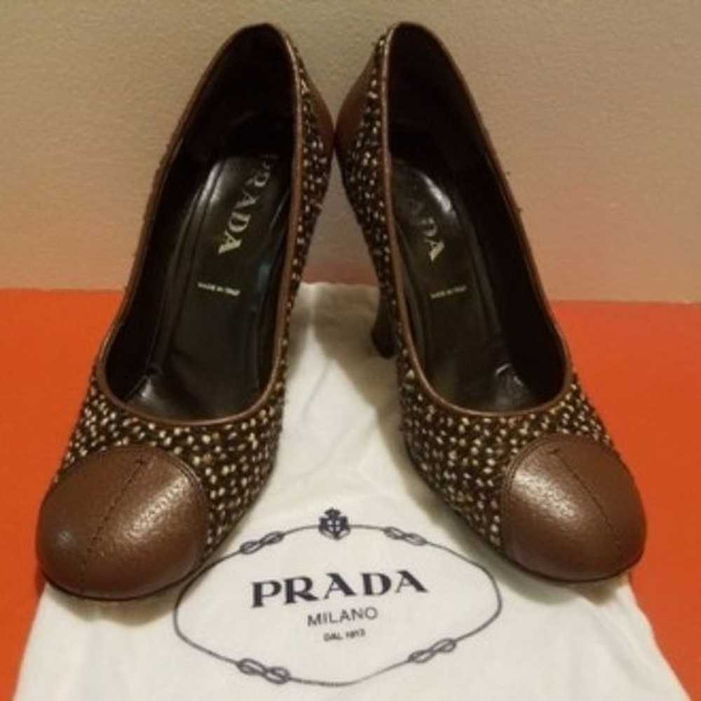 Prada Tweed Vintage 90s Heels Brown Tan Pumps Sho… - image 6