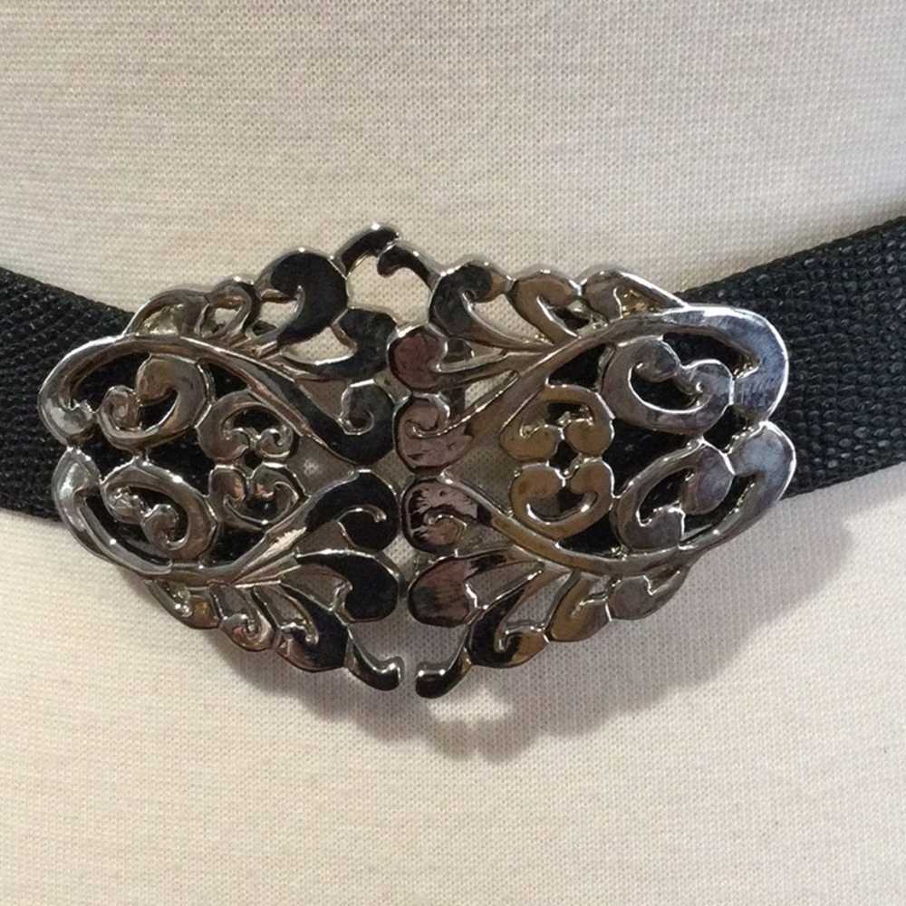 Other Black Belt w/Silver Plated Art Decor Buckle… - image 2