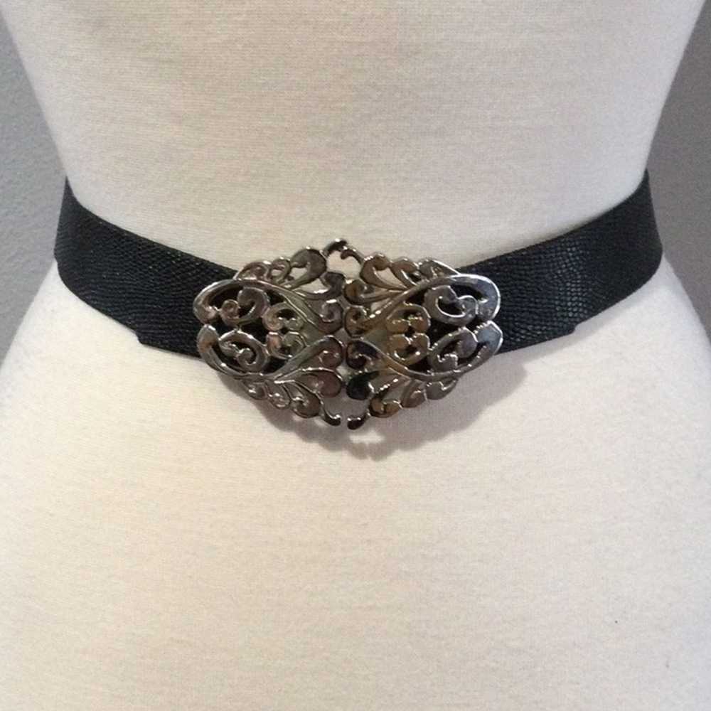 Other Black Belt w/Silver Plated Art Decor Buckle… - image 3