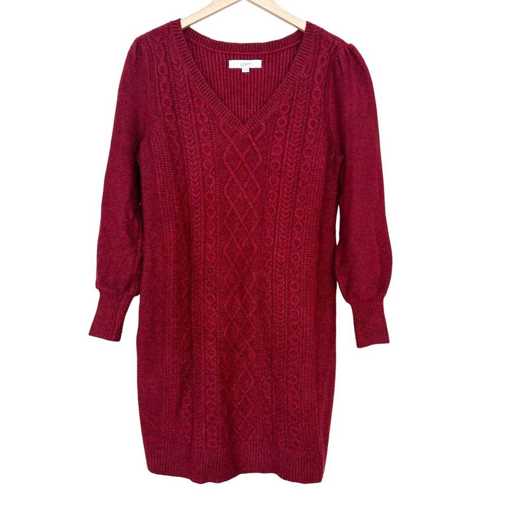 Loft Loft Red Cable Knit Sweater Dress Sz M - image 1