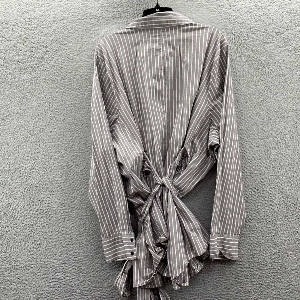 Vintage Womens Medium Striped Gray White Midi Dre… - image 2