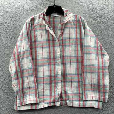 Vintage Plaid Button Up Sleep Shirt Blouse Top fo… - image 1