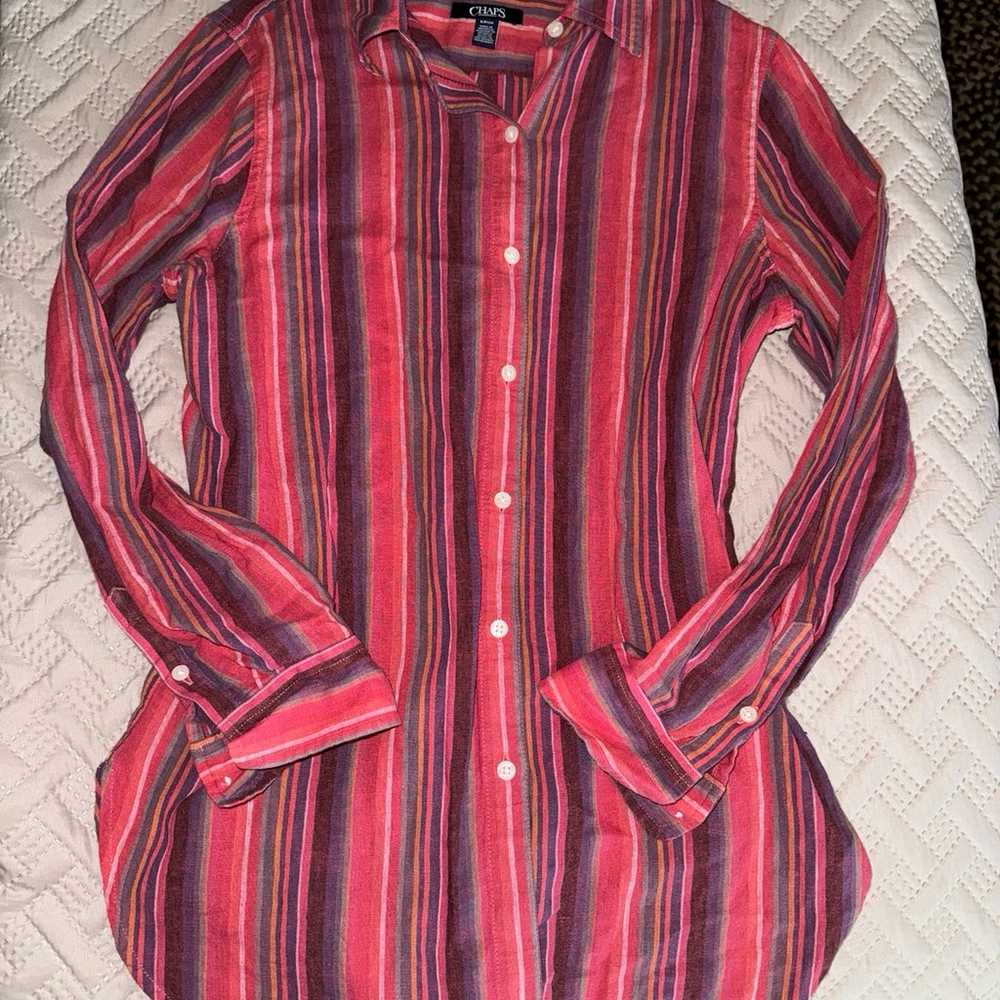 Striped Button Down Western Vintage Aztec Long Sl… - image 1