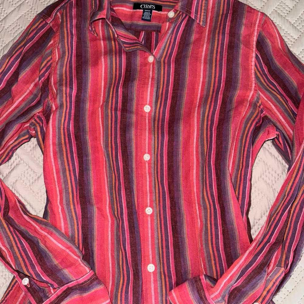 Striped Button Down Western Vintage Aztec Long Sl… - image 2