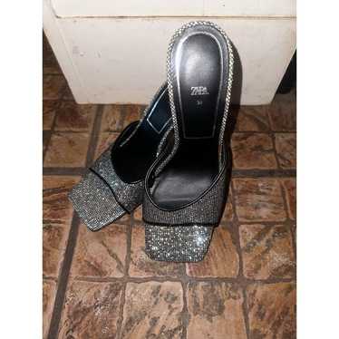 Zara Silver Glitter High Heel Mule Sandals UK4 EU… - image 1