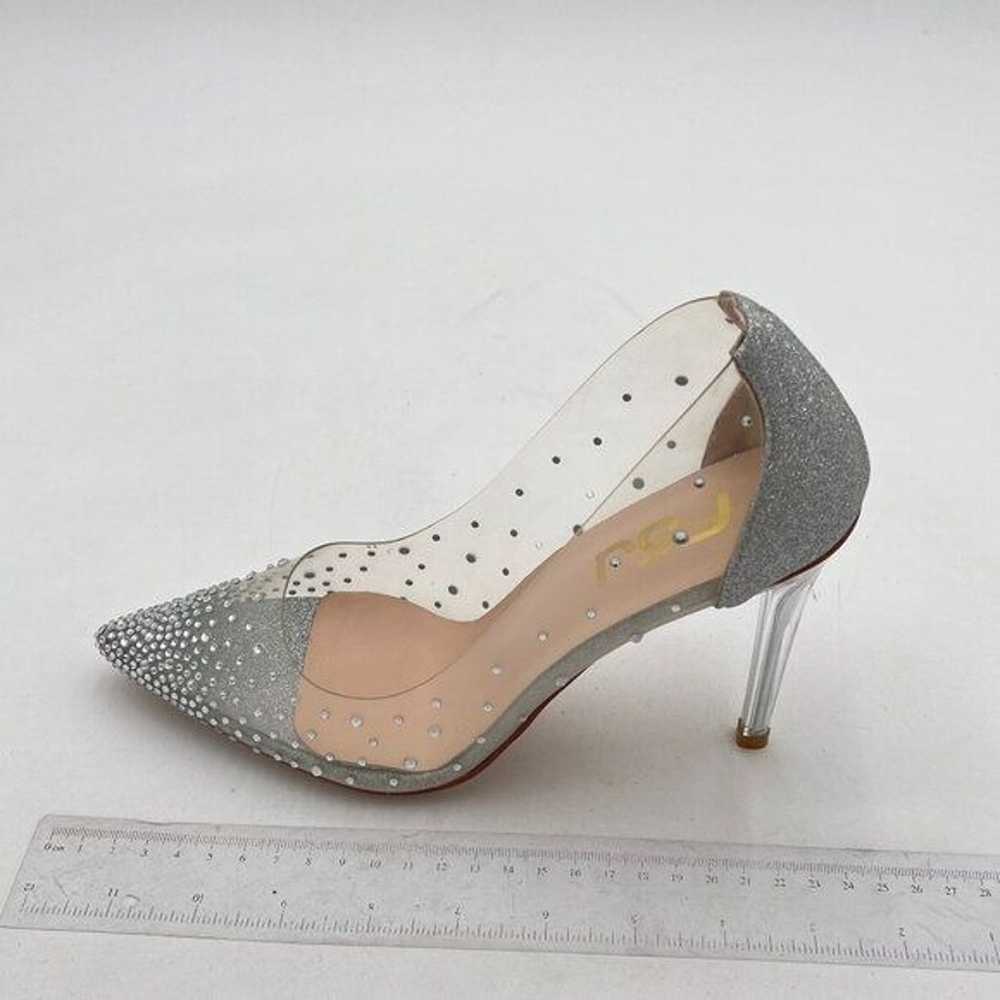 FSJ Silver Clear Heel Pointed Toe Rhinestons Pump… - image 2