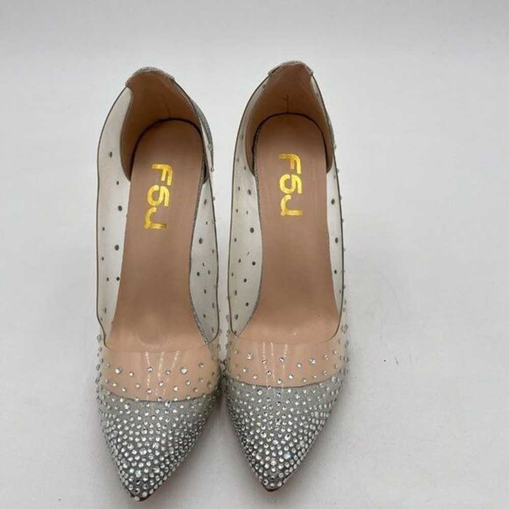 FSJ Silver Clear Heel Pointed Toe Rhinestons Pump… - image 3