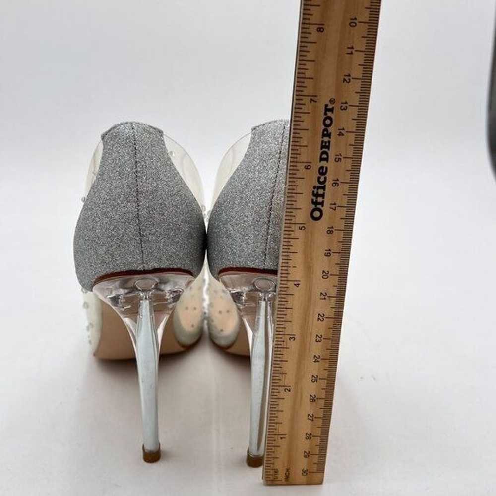 FSJ Silver Clear Heel Pointed Toe Rhinestons Pump… - image 5