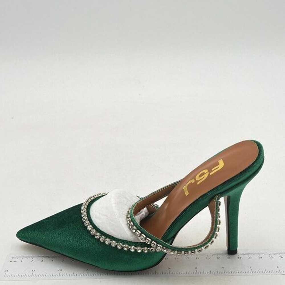 FSJ Green Sexy Rhinestone Slide Mules Pumps Point… - image 2