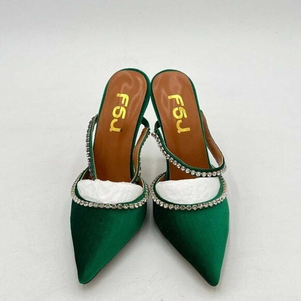 FSJ Green Sexy Rhinestone Slide Mules Pumps Point… - image 3