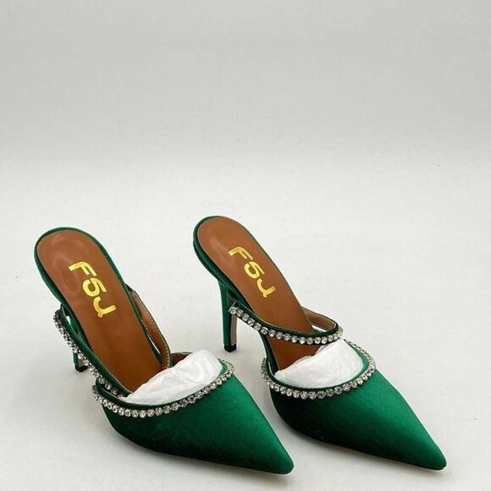 FSJ Green Sexy Rhinestone Slide Mules Pumps Point… - image 4