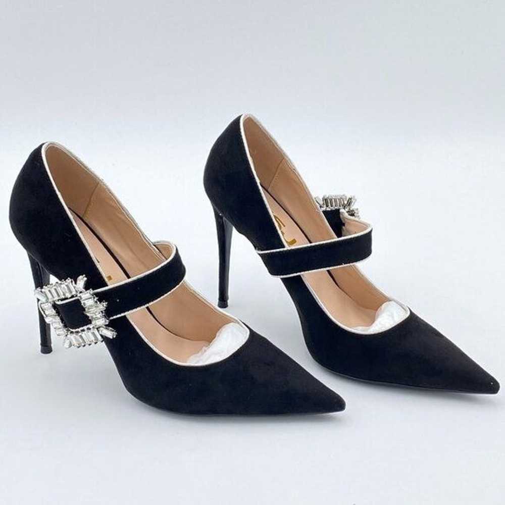 FSJ Black High Heel Mary Jane Pointed Toe Rhinest… - image 1