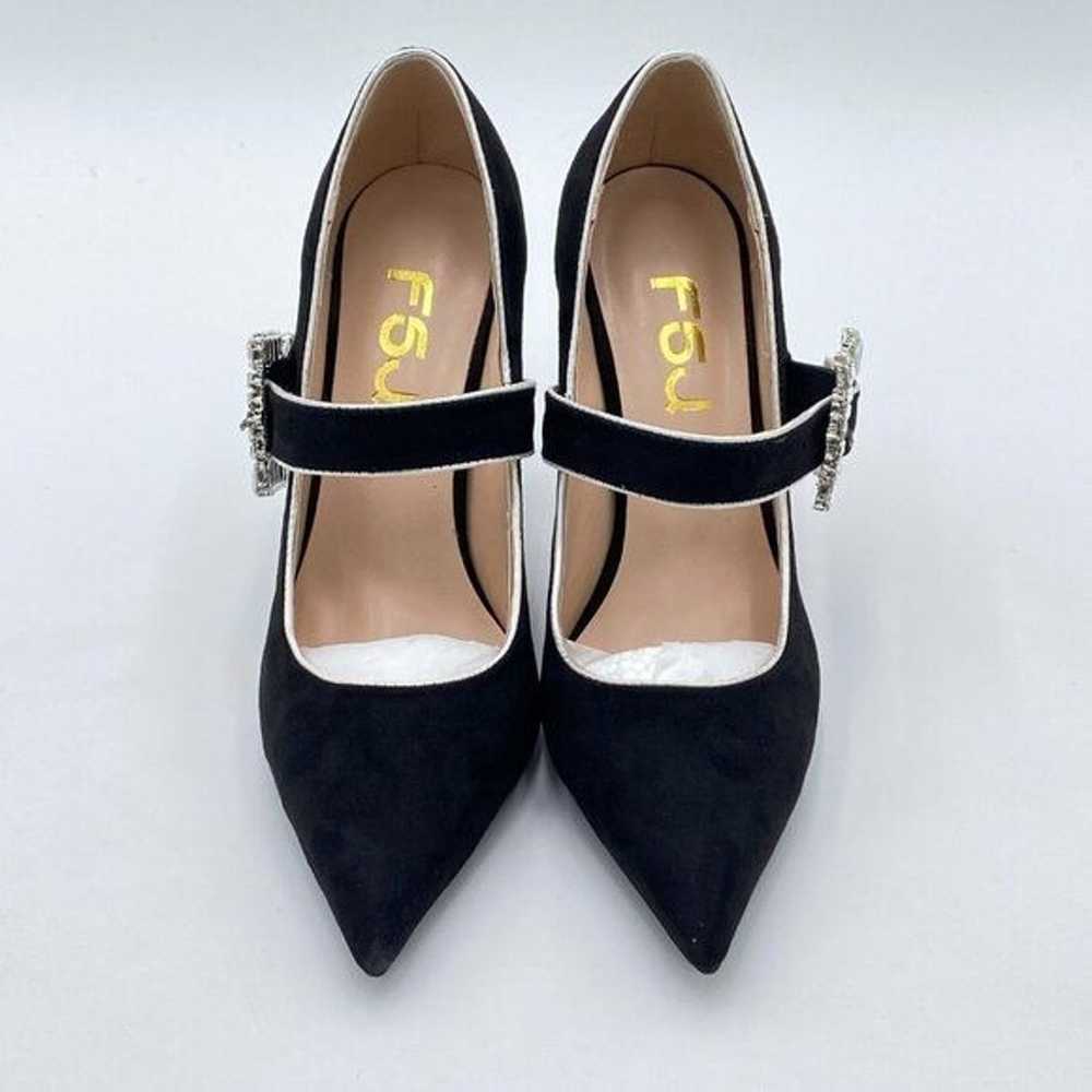 FSJ Black High Heel Mary Jane Pointed Toe Rhinest… - image 3