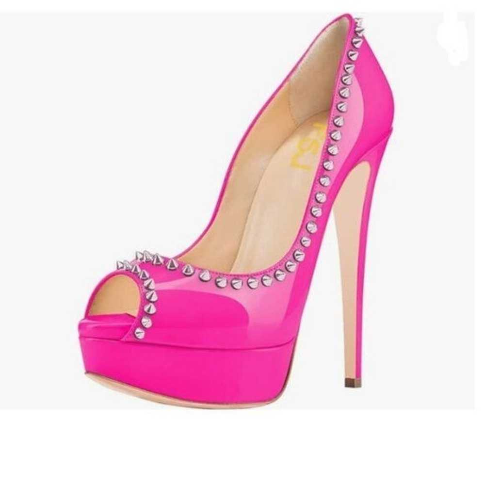 FSJ Fuchsia Peep Toe Platform Pumps High Heel Sli… - image 1