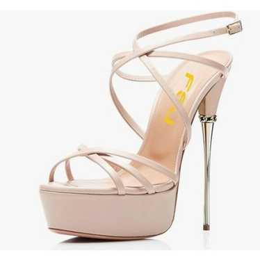 FSJ Nude Sexy Strappy Open Toe Platform Ankle Stra