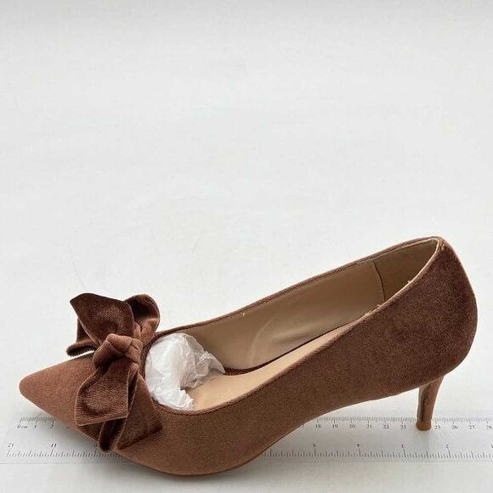 FSJ Brown Cute Bow Pointed Toe Kitten Heel Pumps … - image 2