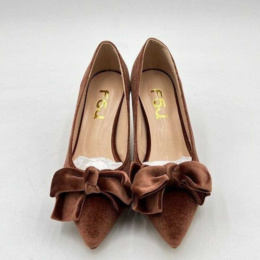 FSJ Brown Cute Bow Pointed Toe Kitten Heel Pumps … - image 3