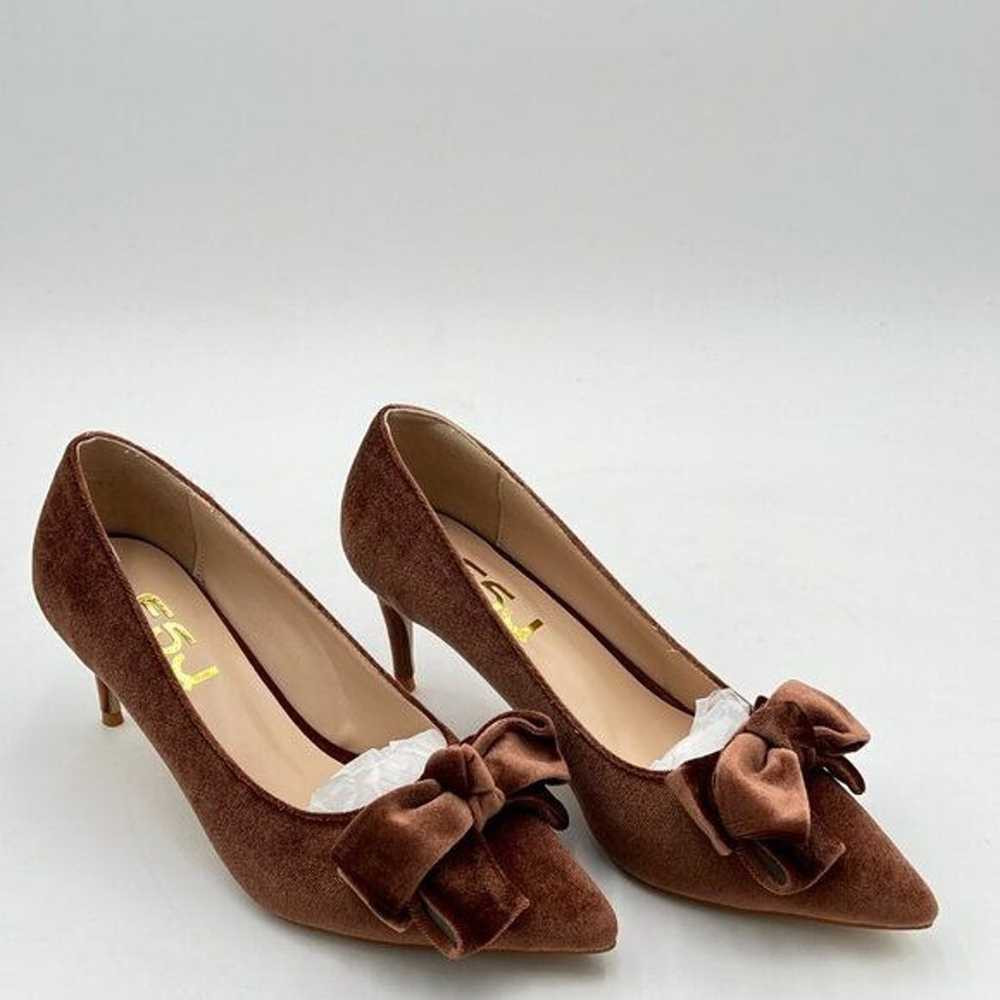 FSJ Brown Cute Bow Pointed Toe Kitten Heel Pumps … - image 4