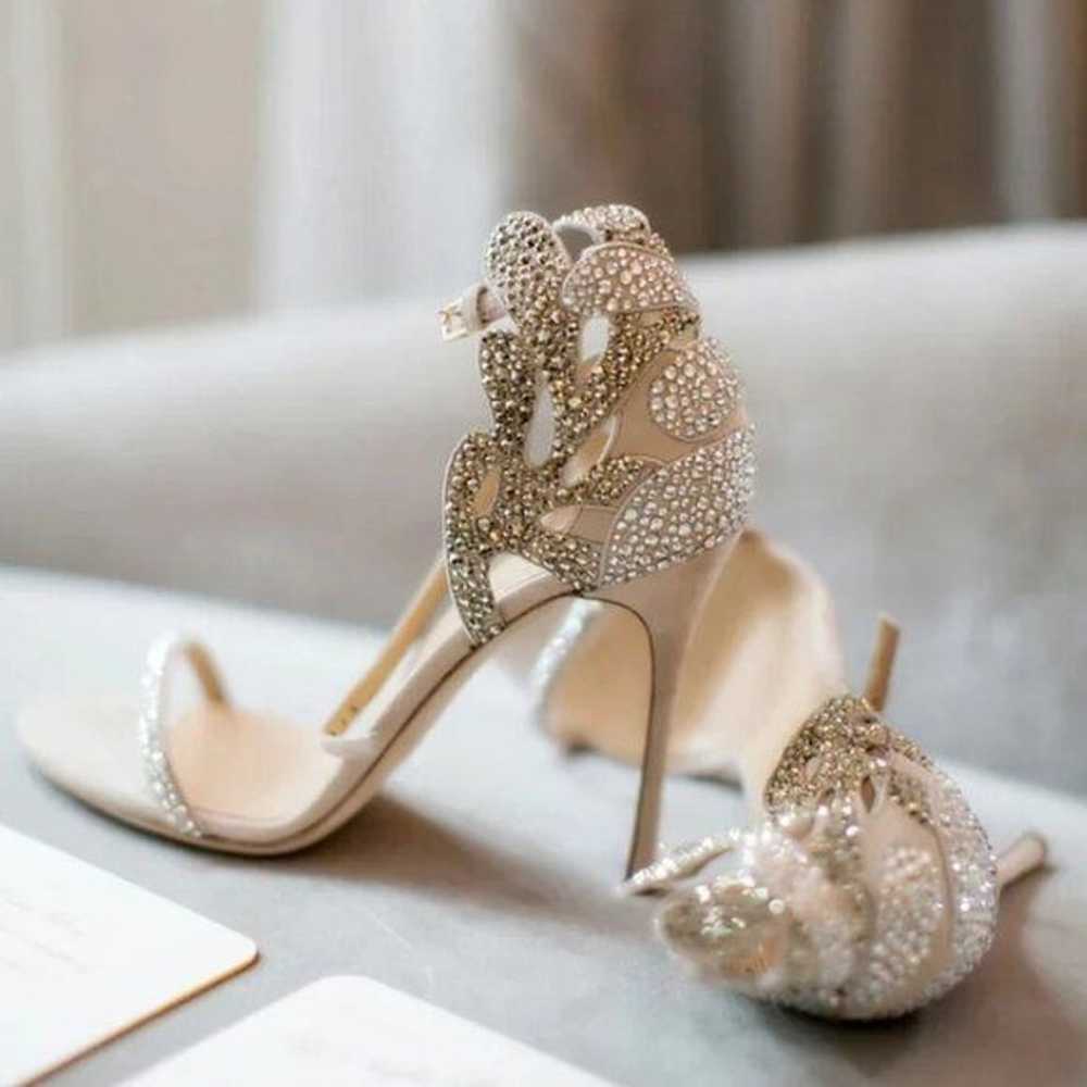 FSJ Champagne Wedding Shoes Rhinestone Stiletto H… - image 1