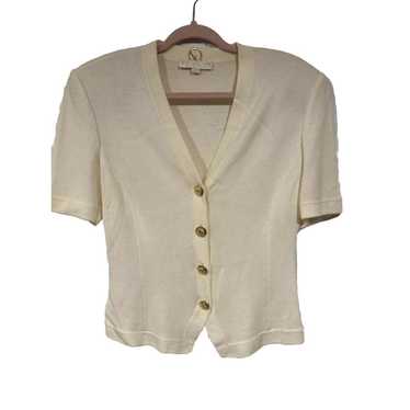 Vintage St John Medium Knit Blouse Cream Button Lo