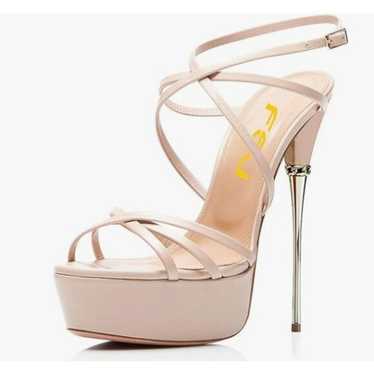 FSJ Nude Sexy Strappy Open Toe Platform Ankle Stra