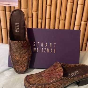 Stuart Weitzman Python Embossed Mule Loafers In S… - image 1