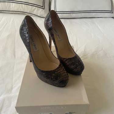 Jimmy Choo Lizard Embossed Anthracite Pumps - image 1