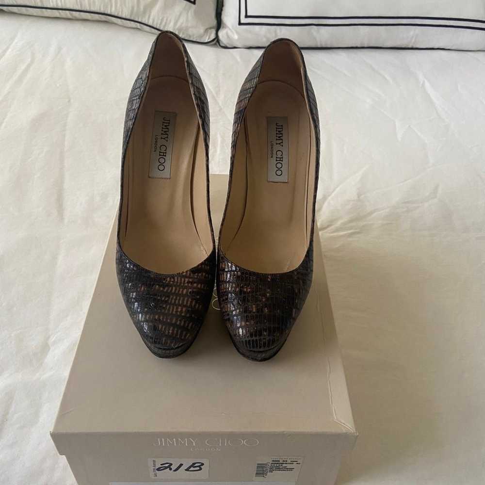 Jimmy Choo Lizard Embossed Anthracite Pumps - image 2