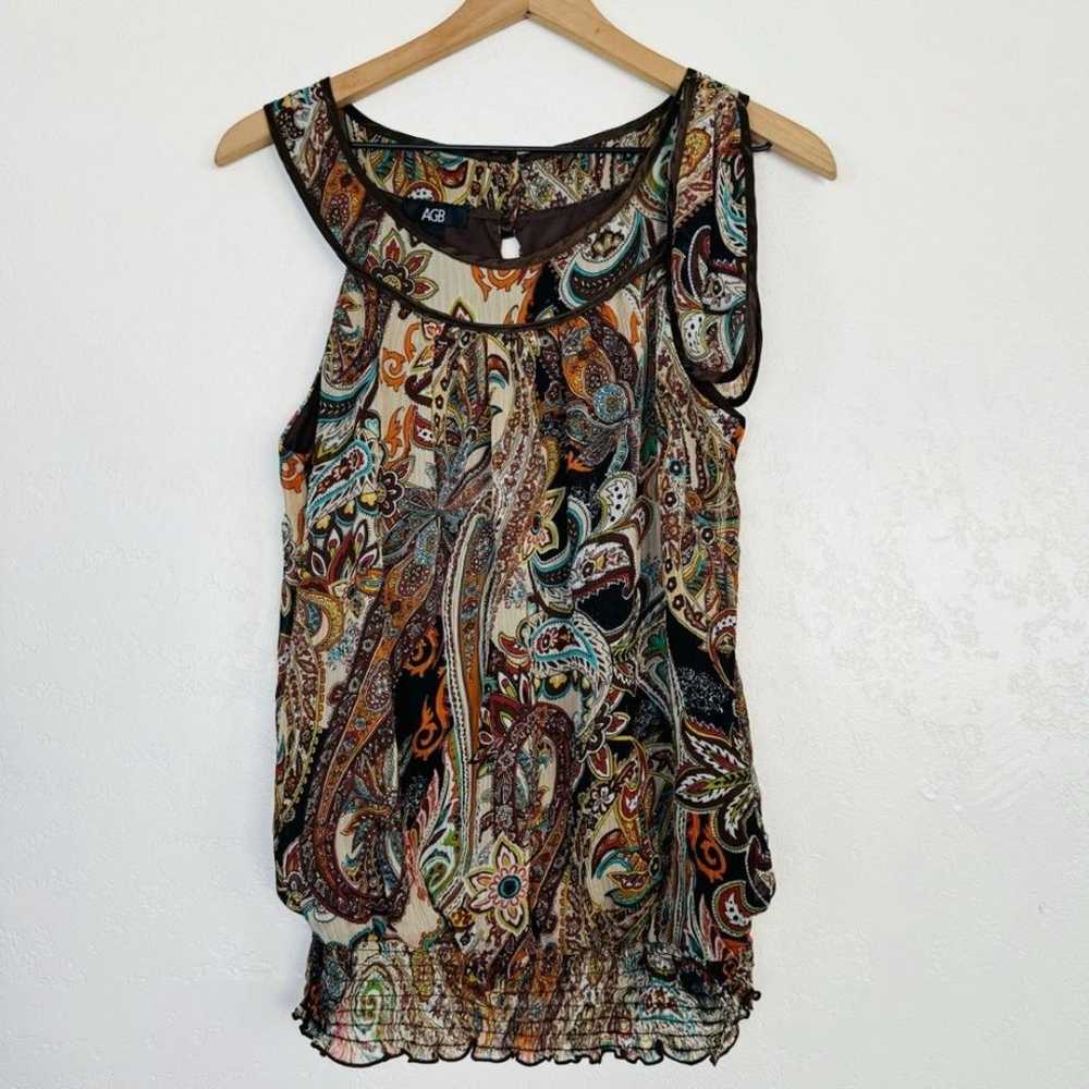 AGB | brown paisley sleeveless blouse | M - image 1