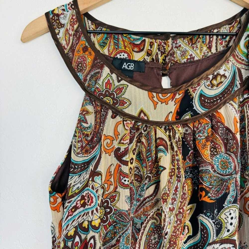 AGB | brown paisley sleeveless blouse | M - image 3