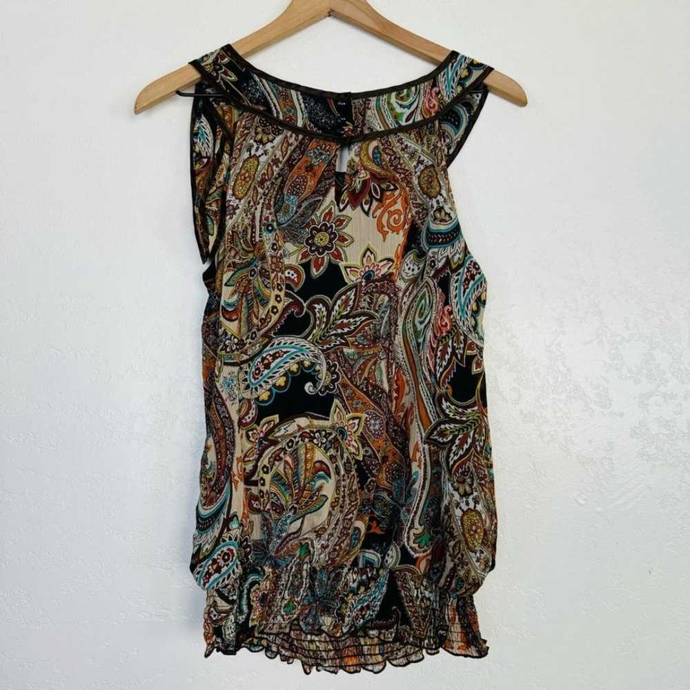 AGB | brown paisley sleeveless blouse | M - image 5