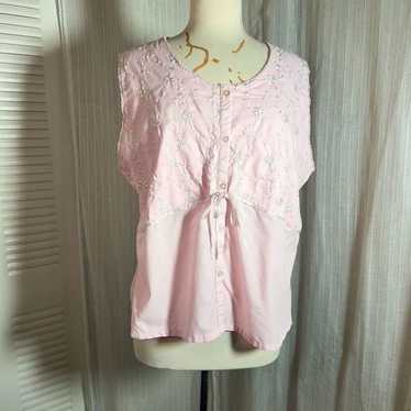 Vintage Laura Ashley Light Pink Floral Pajama Top… - image 1